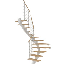 Wendeltreppe mit Holzstufen und Geländer aus Edelstahl