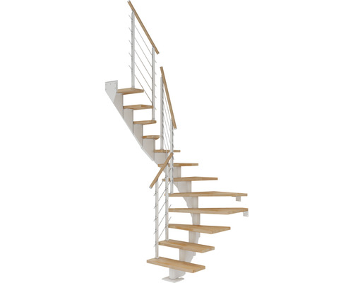 Pertura Mittelholmtreppe Alena Weiß 1/2-gewendelt 85 cm Relinggeländer Buche Leimholz Geölt 14 Stufen / 15 Steigungen