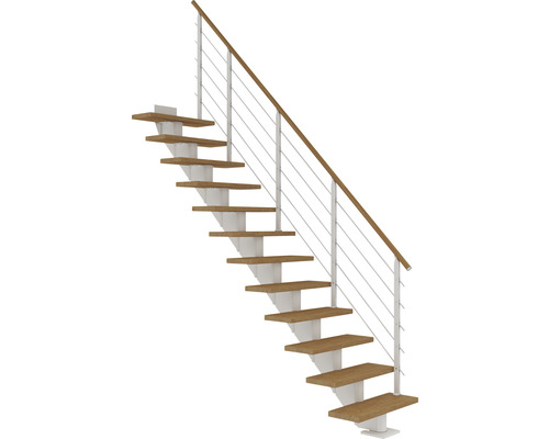 Pertura Mittelholmtreppe Alena Weiß Gerade 85 cm Relinggeländer Eiche Leimholz Geölt 11 Stufen / 12 Steigungen