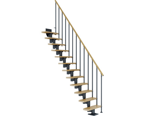 Pertura Mittelholmtreppe Spiros Anthrazit 75 cm Stabgeländer Eiche Lackiert 12 Stufen 13 Steigungen