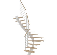 Wendeltreppe mit Holzstufen und Metallgeländer