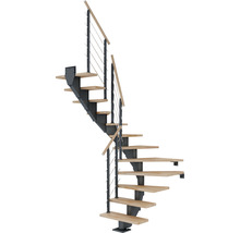 Wendeltreppe mit Holzstufen und Metallgeländer