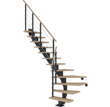 Pertura Mittelholmtreppe Alena Anthrazit 1/4 gewendelt unten links/rechts 85 cm Relinggeländer Eiche Leimholz Geölt 11 Stufen / 12 Steigungen