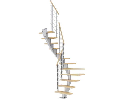 Pertura Mittelholmtreppe Malva Perlgrau 1/2-gewendelt 65 cm Buche Leimholz Geölt 11 Stufen / 12 Steigungen