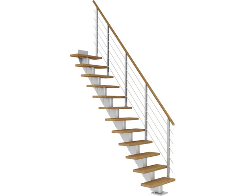 Pertura Mittelholmtreppe Malva Perlgrau 65 cm Relinggeländer Eiche Geölt 11 Stufen 12 Steigungen