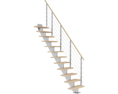 Pertura Mittelholmtreppe Malva Perlgrau Gerade 65 cm Relinggeländer Eiche Weiss geölt 11 Stufen / 12 Steigungen