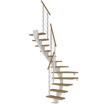 Wendeltreppe mit Holzstufen und Metallgeländer