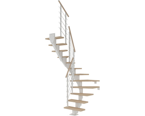 Pertura Mittelholmtreppe Malva Weiß 1/2-gewendelt 65 cm Stabgeländer Eiche Weiss geölt 11 Stufen / 12 Steigungen