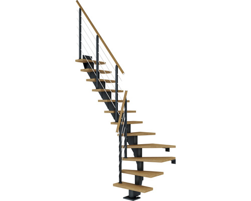 Pertura Mittelholmtreppe Malva Anthrazit 65 cm Eiche Leimholz Geölt 12 Stufen 13 Steigungen