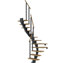 Wendeltreppe mit Holzstufen und Geländer mit Edelstahlseilen