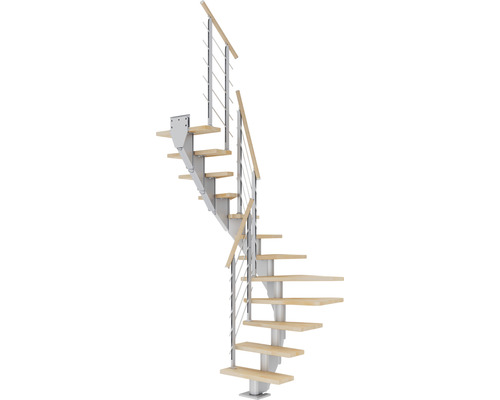 Pertura Mittelholmtreppe Malva Perlgrau 1/2-gewendelt 75 cm Buche Leimholz Geölt 13 Stufen / 14 Steigungen