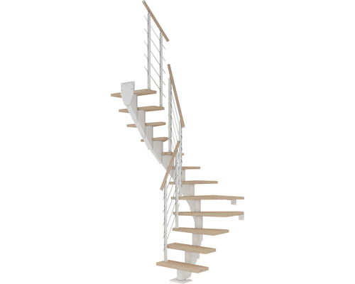 Pertura Mittelholmtreppe Malva Weiß 1/2-gewendelt 75 cm Stabgeländer Eiche Weiss geölt 13 Stufen / 14 Steigungen Pertura Mittelholmtreppe Malva Weiß 1/2-gewendelt 75 cm Stabgeländer Eiche Weiss geölt 13 Stufen / 14 Steigungen