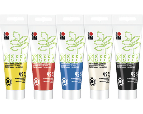 Marabu Green Wasserbasierte Alkydfarbe Basic 5x 100 ml Fünf Tuben Marabu Green Alkydfarbe in verschiedenen Farben
