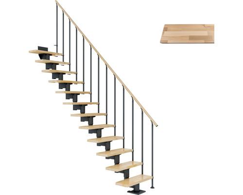 Pertura Mittelholmtreppe Chiron Anthrazit 75 cm Stabgeländer Buche Leimholz Lackiert 12 Stufen 13 Steigungen