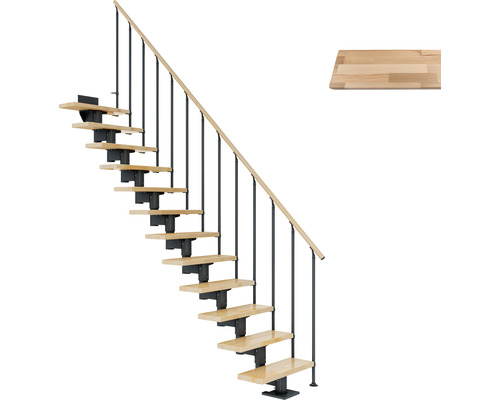 Pertura Mittelholmtreppe Chiron Anthrazit Gerade 75 cm Stabgeländer Buche Leimholz Lackiert 14 Stufen / 15 Steigungen