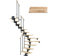 Pertura Mittelholmtreppe Chiron Anthrazit 1/2-gewendelt 75 cm Stabgeländer Buche Leimholz Lackiert 12 Stufen / 13 Steigungen