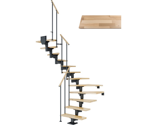 Pertura Mittelholmtreppe Chiron Anthrazit 75 cm Stabgeländer Buche Leimholz Lackiert 14 Stufen 15 Steigungen