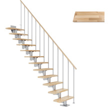 Pertura Mittelholmtreppe Chiron Perlgrau Gerade 75 cm Stabgeländer Buche Leimholz Lackiert 14 Stufen / 15 Steigungen
