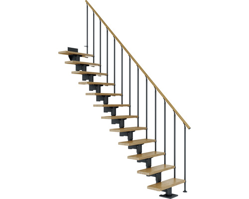 Pertura Mittelholmtreppe Chiron Anthrazit 75 cm Stabgeländer Eiche Lackiert 11 Stufen 12 Steigungen