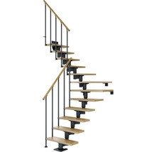 Pertura Mittelholmtreppe Chiron Anthrazit 1/4 gewendelt unten links/rechts 75 cm Stabgeländer Eiche Leimholz Lackiert 13 Stufen / 14 Steigungen