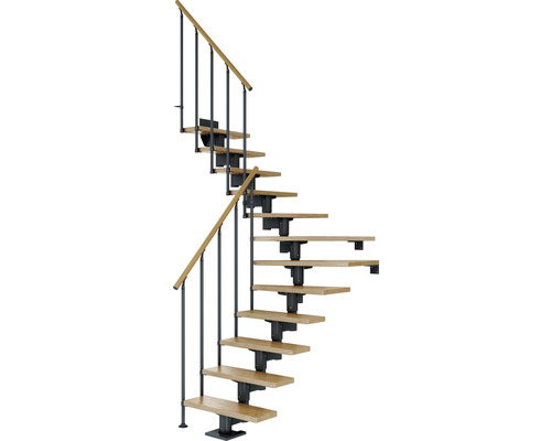 Pertura Mittelholmtreppe Chiron Anthrazit 75 cm Stabgeländer Eiche Leimholz Lackiert 13 Stufen 14 Steigungen