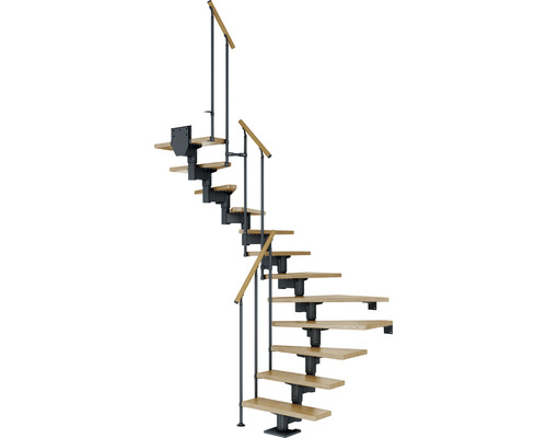 Pertura Mittelholmtreppe Chiron Anthrazit 75 cm Stabgeländer Eiche Leimholz Lackiert 13 Stufen 14 Steigungen