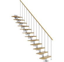 Pertura Mittelholmtreppe Chiron Perlgrau Gerade 75 cm Stabgeländer Eiche Leimholz Lackiert 13 Stufen / 14 Steigungen