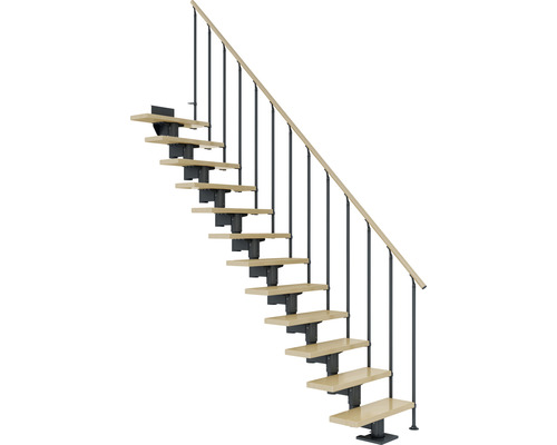 Pertura Mittelholmtreppe Chiron Anthrazit 75 cm Stabgeländer Ahorn Leimholz Lackiert 11 Stufen 12 Steigungen