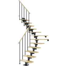 Pertura Mittelholmtreppe Chiron Anthrazit 1/4 gewendelt unten links/rechts 75 cm Stabgeländer Ahorn Leimholz Lackiert 13 Stufen / 14 Steigungen