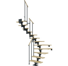 Wendeltreppe mit Holzstufen und Metallgeländer
