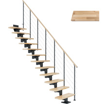 Holztreppe mit Stahlseilgeländer und einzelnen Trittstufen