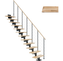Raumspartreppe mit Holzstufen, Geländer und Stahlseilen