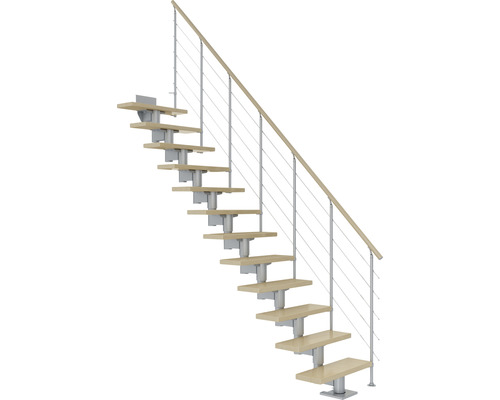 Pertura Mittelholmtreppe Chiron Perlgrau Gerade 75 cm Relinggeländer Ahorn Leimholz Lackiert 14 Stufen / 15 Steigungen