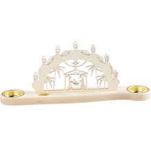 Weihnachtlicher Schwibbogen mit Krippenmotiv und Teelichthaltern aus Holz