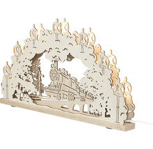 Lichterbogen mit Dampflokomotive aus Holz