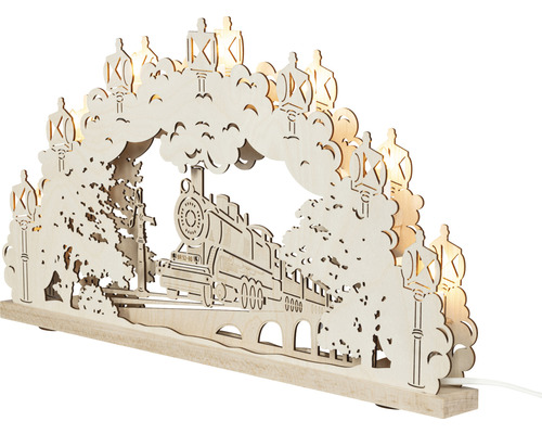 Lichterbogen mit Dampflokomotive aus Holz