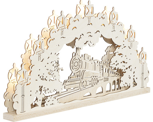 3D-Lichterbogen Saico Eisenbahnromantik Holz 54 x 6,5 x 33,5 cm naturbelassen Dekorative Lichterbogen mit Zugmotiv aus Holz