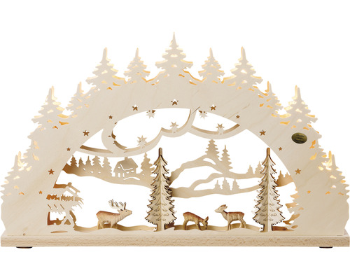 Holzschmuckbogen mit Winterlandschaft, Rehen und Tannenbäumen