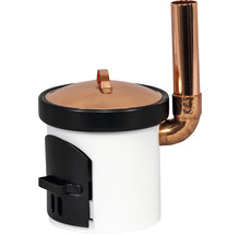 Miniatur-Räucherofen mit kupferfarbenem Deckel und schwarzer Tür