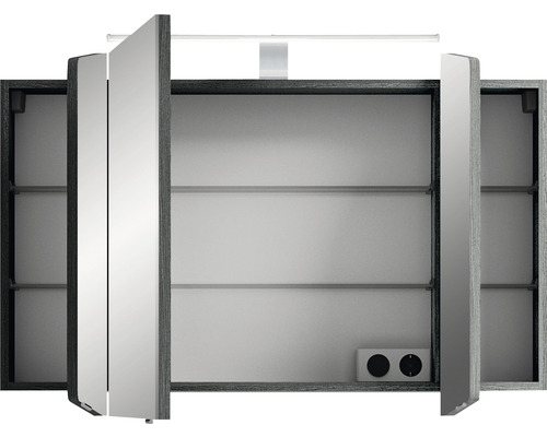 Offener Spiegelschrank mit Innenfächern und Beleuchtung