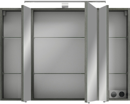 Spiegelschrank mit drei Türen, Glasböden und Beleuchtung