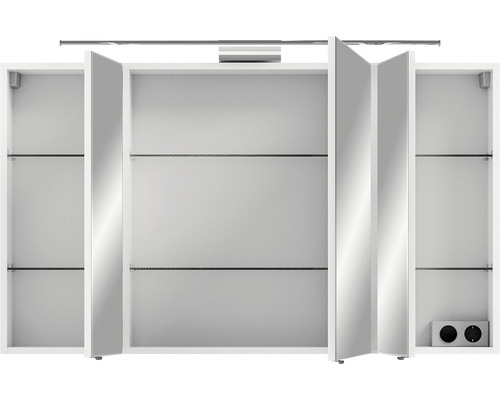 Spiegelschrank mit offenen Türen und Glaseinlegeböden