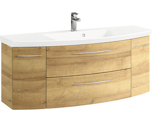 Waschtisch mit Holzoptik, Waschbecken und Armatur