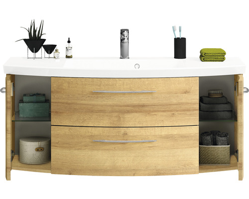 Waschtischunterschrank mit zwei Schubladen und Stauraum mit Regalböden