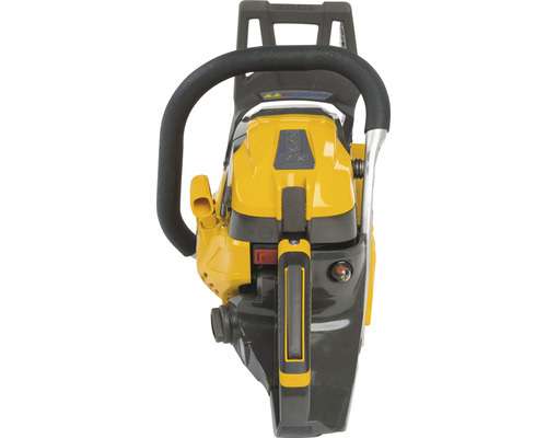 Kettensäge in Gelb und Grau von hinten