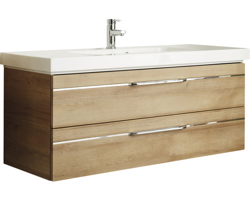 Waschbeckenunterschrank mit zwei Schubladen und Aufsatzwaschbecken