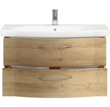 Badmöbel-Set Serie 6005 Sprint BxT 97 x 48,1 cm Frontfarbe Eiche riviera 2-teilig mit Waschtisch Keramik