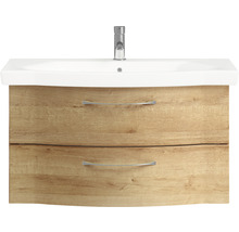 Badmöbel-Set Serie 6005 Sprint BxT 97 x 48,1 cm Frontfarbe Eiche riviera 2-teilig mit Waschtisch Keramik