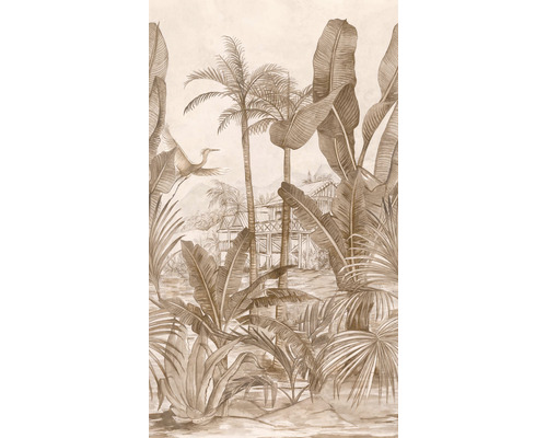 Tapete mit tropischem Dschungelmotiv mit Palmen und Vogel