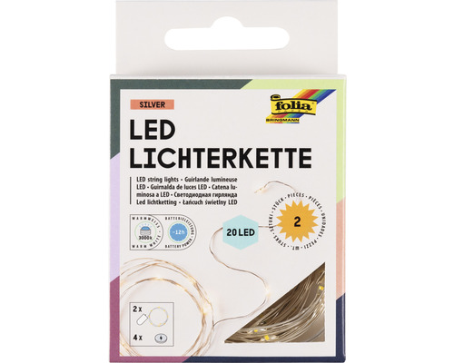 LED Lichterkette 220 cm, 2 Stück à 20 LEDs batteriebetrieben LED Lichterkette mit 20 LEDs in Silber Verpackung